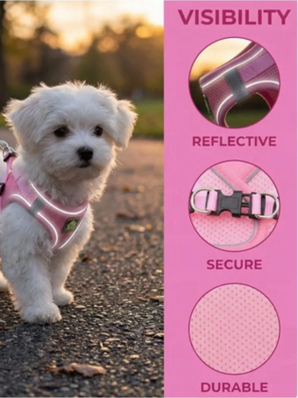 Dog Harness w/ Leash Set, No Pull Adjustable Harness/Thickened Padded. Sz med